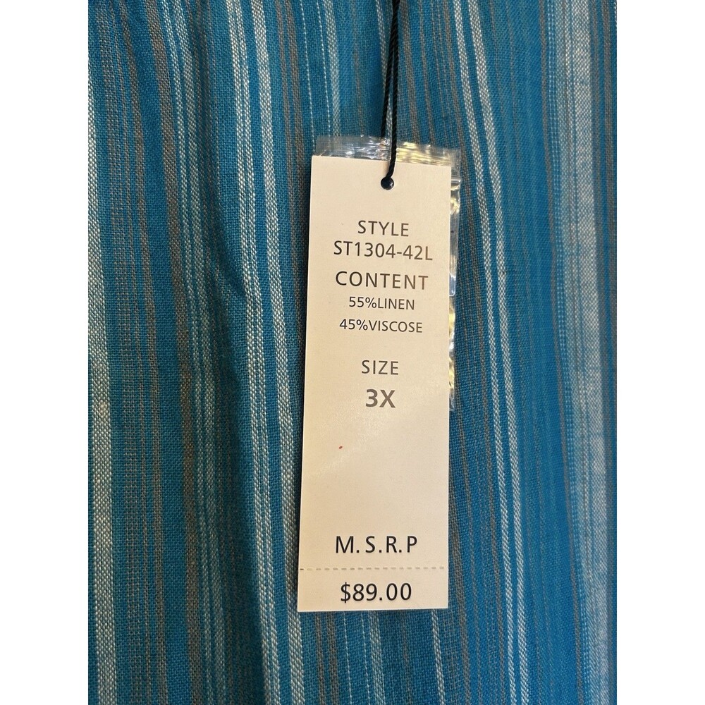 For Cynthia 3X Blue Striped Linen Blend Sleeveless Pocket Shift Dress Plus NWT - Picture 6 of 15